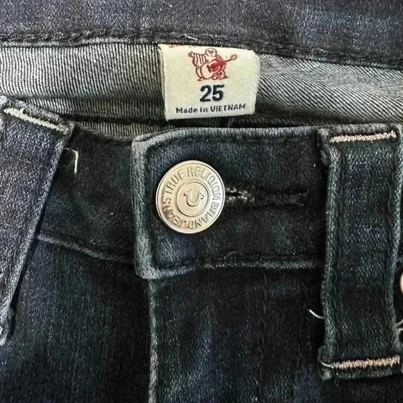 True Religion Jeans Womens Size 25 Dark Blue Skinny Triangular Pocket U Stitch - Picture 4 of 9